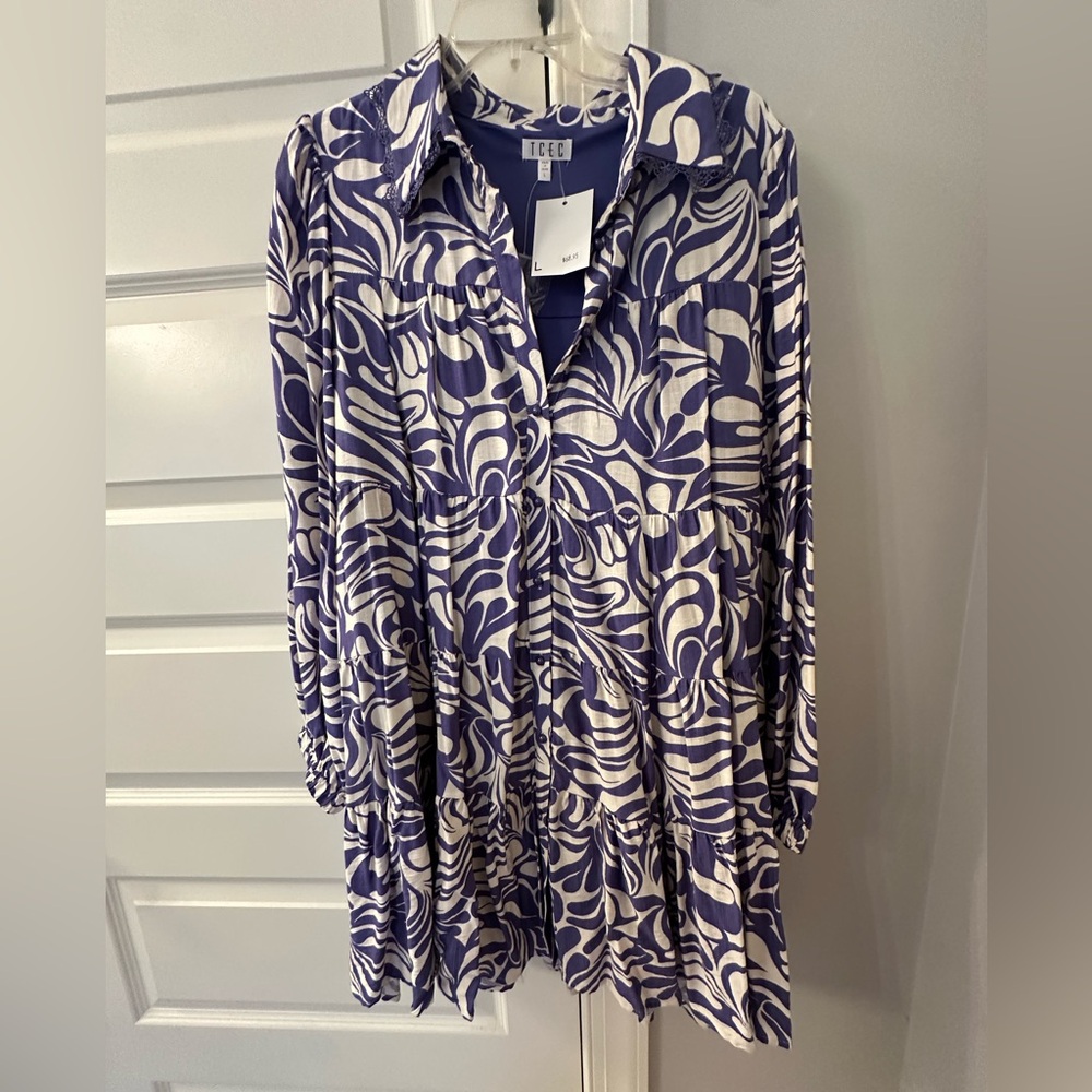 TCEC Purple and White Abstract Dress